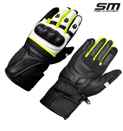 ECHIPAMENTE - Manusi moto SM Racewear Riker - piele bovina dublata, protectii compozite extinse si sistem dublu de inchidere