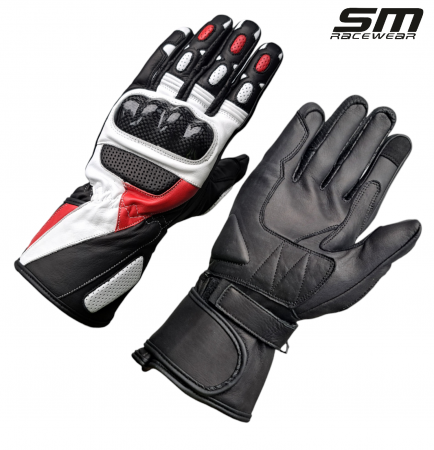 ECHIPAMENTE - Manusi moto SM Racewear Striker Long - piele naturala dublata, protectii hard carbon si inchidere dubla incheietura-antebrat