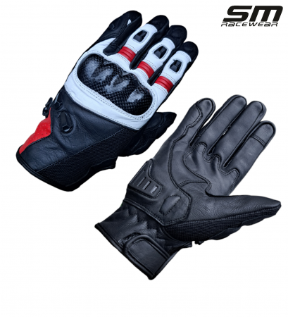 ECHIPAMENTE - Manusi moto SM Racewear Striker Short - piele naturala dublata, protectii hard carbon si panouri textile ventilate