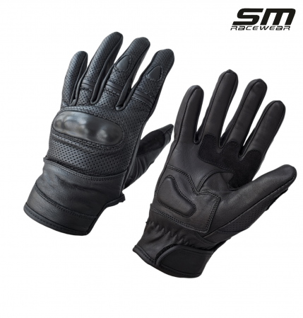 ECHIPAMENTE - Manusi moto din piele naturala perforata SM Racewear Summer - Barbati - Urban - Protectii monturi/degete - Palma dublata - Negru