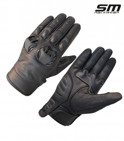 ECHIPAMENTE - Manusi moto din piele naturala SM Racewear TitanPro - Barbati - Sport/Touring - Cu protectii monturi cu sistem de ventilare - Negru