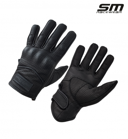 ECHIPAMENTE - Manusi moto din piele naturala perforata SM Racewear Wind - Barbati - Urban - Protectii monturi/degete - Palma dublata - Negru