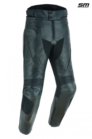ECHIPAMENTE - Pantaloni moto din piele naturala perforata SM Racewear Blade - Barbati - Sport - Protectii CE - Slidere genunchi - Negru