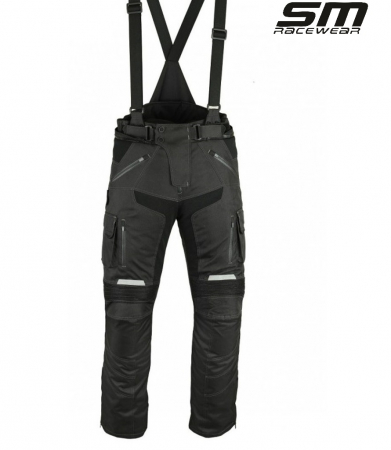 ECHIPAMENTE - Pantaloni moto textili SM Racewear Stormer - Barbati - 4 Sezoane - Impermeabili si Windproof - Protectii CE - Negru
