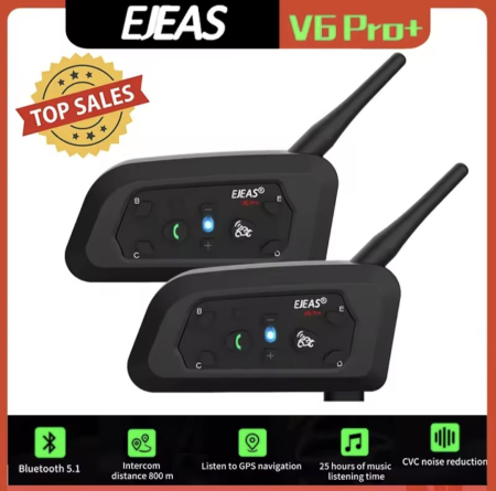 ECHIPAMENTE - Sistem de comunicare moto EJEAS V6 Pro Plus 2025 - Bluetooth 5.1- 6 intercomuri - Waterproof IP67 - Încărcare USB-C