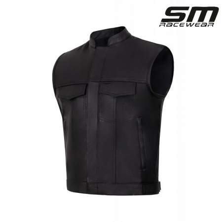 ECHIPAMENTE - Vesta moto SM Racewear Concho Classic - piele naturala groasa, fermoare si capse metalice, croiala cu guler ridicat