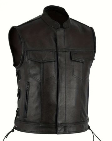 ECHIPAMENTE - Vesta moto SM Racewear Concho - stil clasic din piele naturala, cu snururi laterale și detalii metalice rezistente