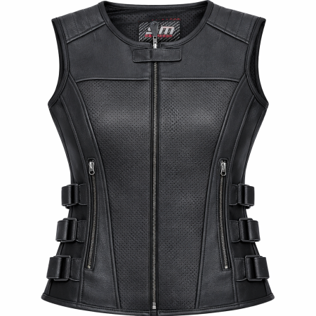 ECHIPAMENTE - Vesta moto din piele naturala perforata SM Racewear Venti - Femei - Urban - Reglaje Velcro si fermoare metalice - Negru