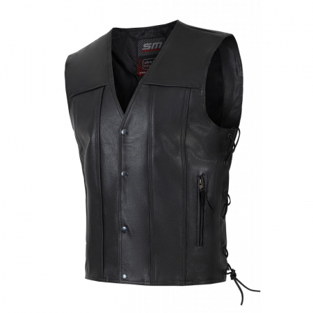 ECHIPAMENTE - Vesta moto SM Racewear Cruise - piele bovina groasa, sistem de inchidere cu capse, reglaje laterale si buzunar interior
