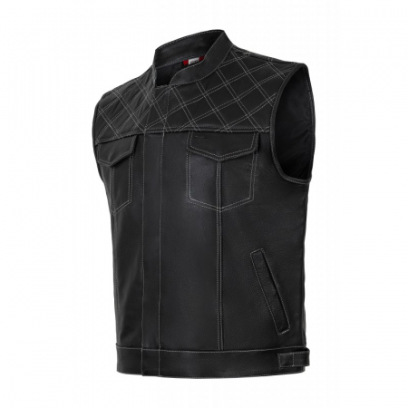 ECHIPAMENTE - Vesta moto SM Racewear SOA White Threads - piele bovina groasa, fermoare metalice, croiala cu guler ridicat si detalii cusaturi contrastante