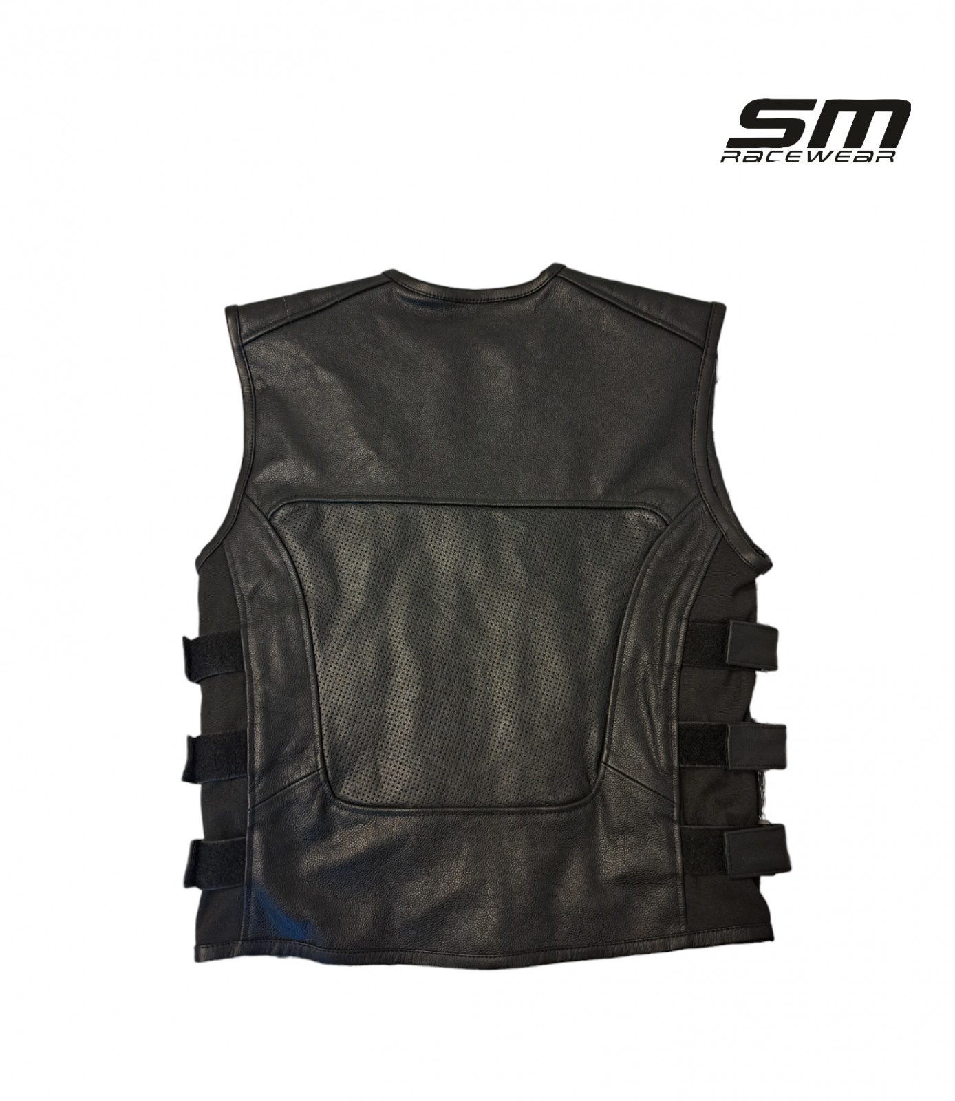 Vesta moto din piele naturala perforata SM Racewear Venti - Barbati - Urban - Reglaje Velcro si fermoare metalice - Negru [1]