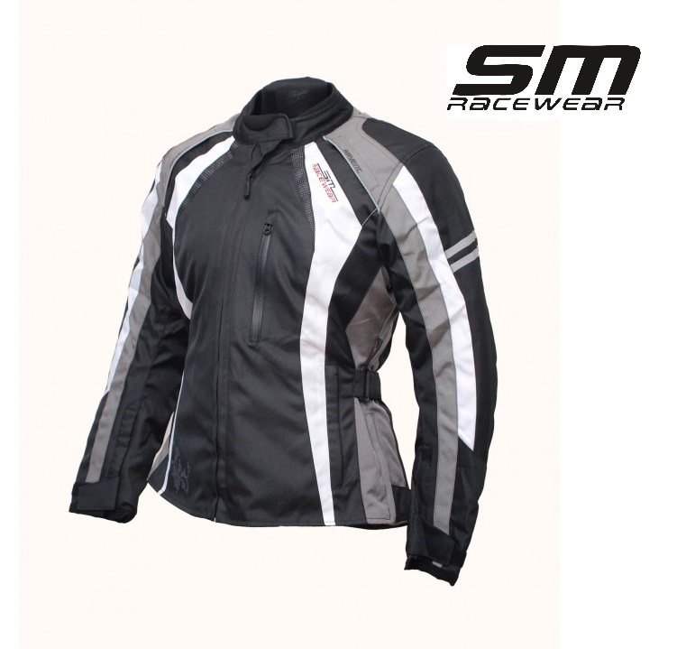 Geaca moto textila de dama SM Racewear Ana Lady - 3 Sezoane - Impermeabila si Ventilata - Protectii CE - Rosu/Alb sau Gri/Alb [2]