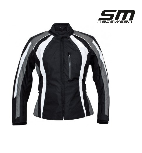 Geaca moto textila de dama SM Racewear Ana Lady - 3 Sezoane - Impermeabila si Ventilata - Protectii CE - Rosu/Alb sau Gri/Alb [1]