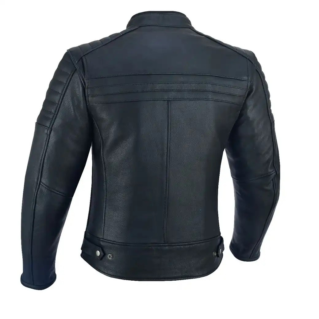 Geaca moto din piele naturala SM Racewear Curtis - Barbati - Protectii CE - Captuseala detasabila - Negru [4]