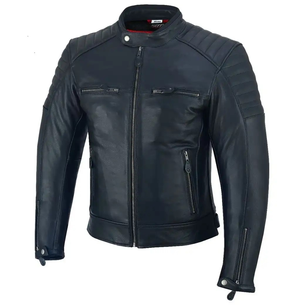 Geaca moto din piele naturala SM Racewear Curtis - Barbati - Protectii CE - Captuseala detasabila - Negru [3]