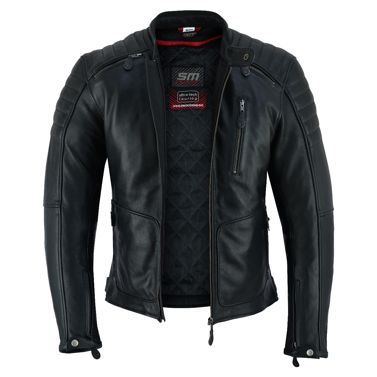 Geaca moto din piele naturala SM Racewear Presto - Barbati - Ventilata si Confortabila - Protectii CE - Negru [2]