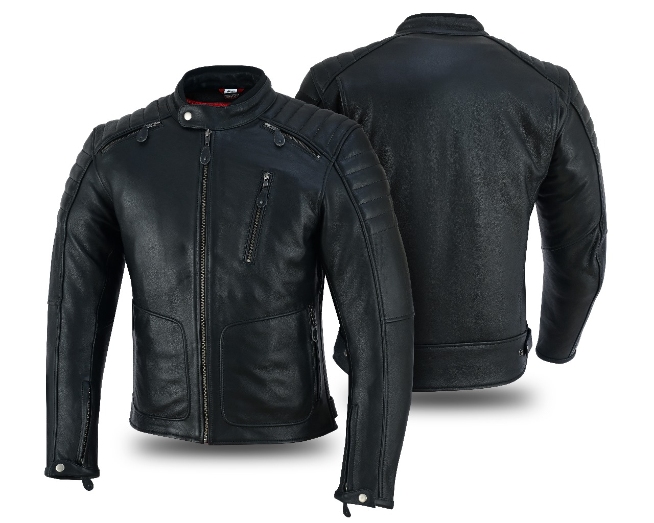 Geaca moto din piele naturala SM Racewear Presto - Barbati - Ventilata si Confortabila - Protectii CE - Negru [1]