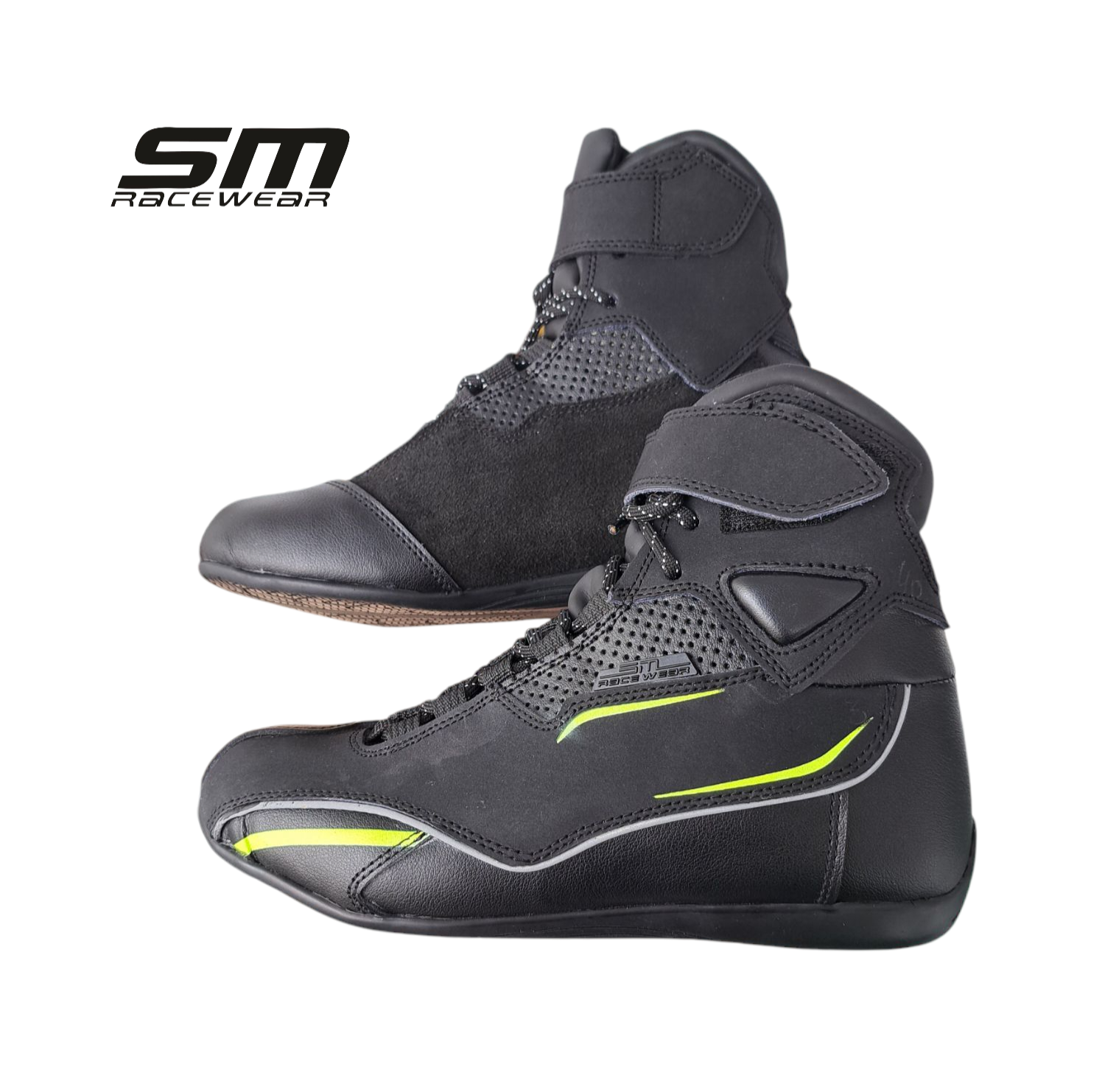 Ghete moto SM Racewear City - constructie din piele și compozit, intarituri calcai-degete, insertii reflectorizante si inchidere Velcro [1]