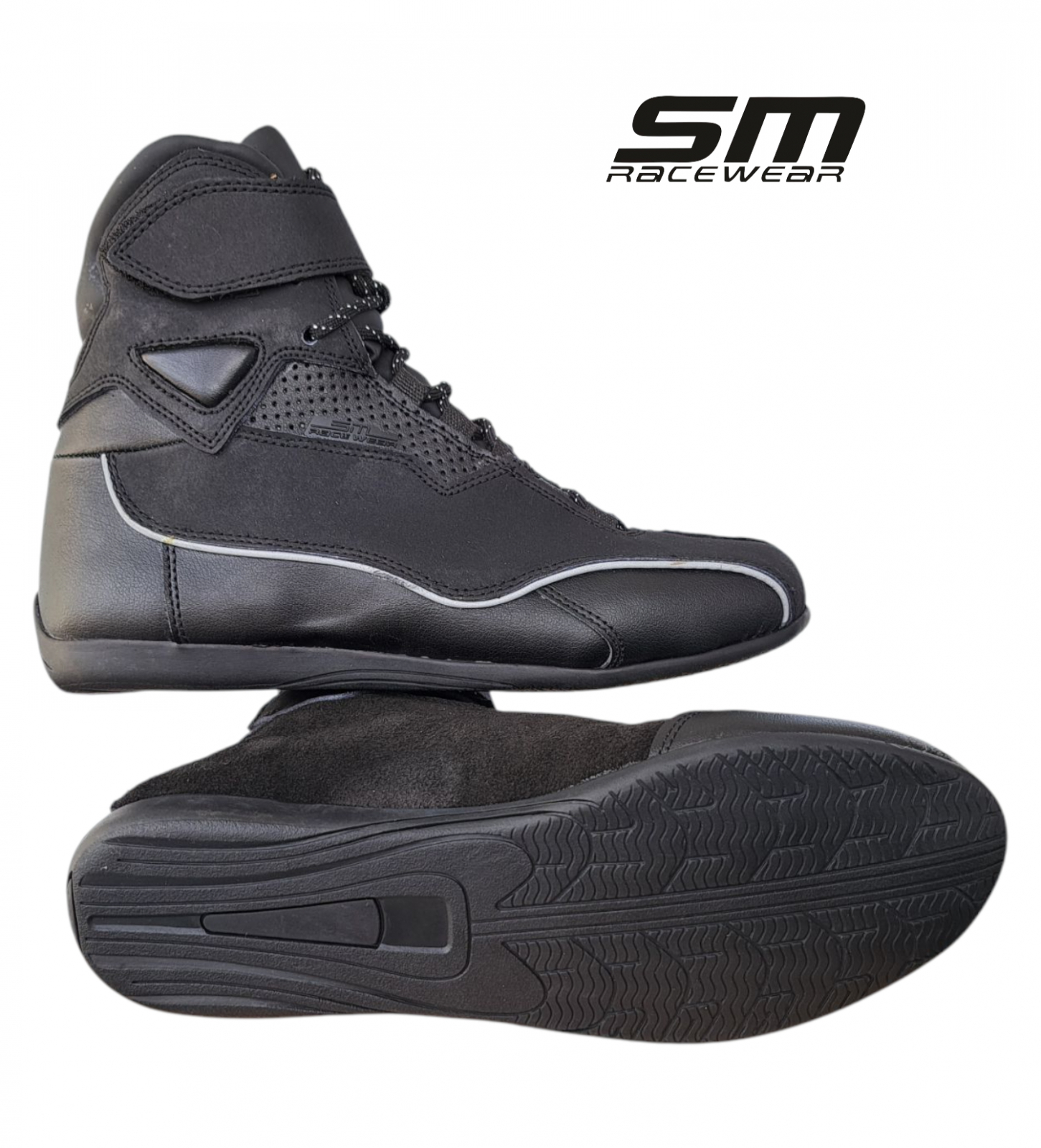 Ghete moto SM Racewear City - constructie din piele și compozit, intarituri calcai-degete, insertii reflectorizante si inchidere Velcro [1]