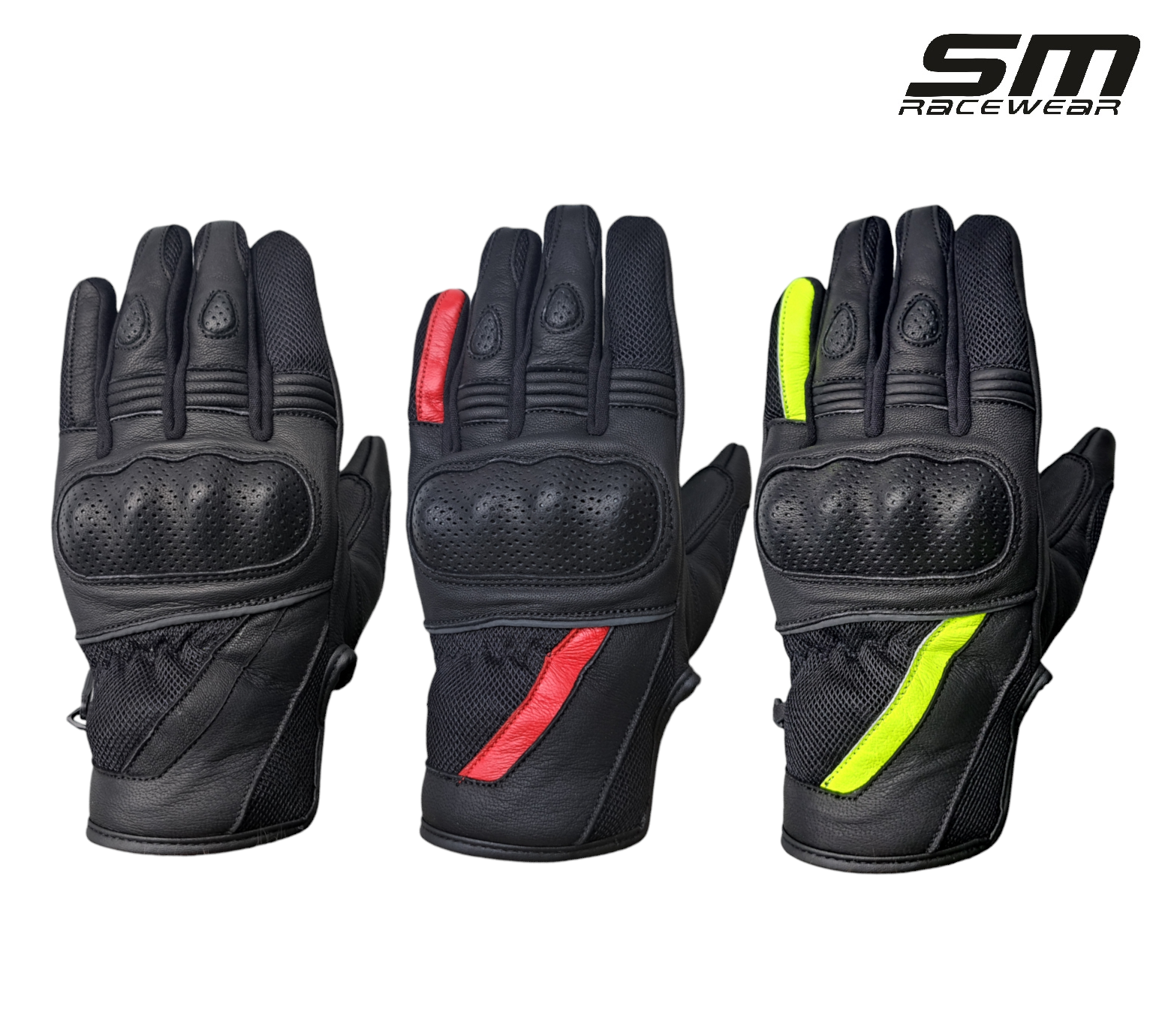 Manusi moto SM Racewear AirFlow - piele naturala, panouri textile ventilate, protectii monturi-degete, disponibile in mai multe culori [4]