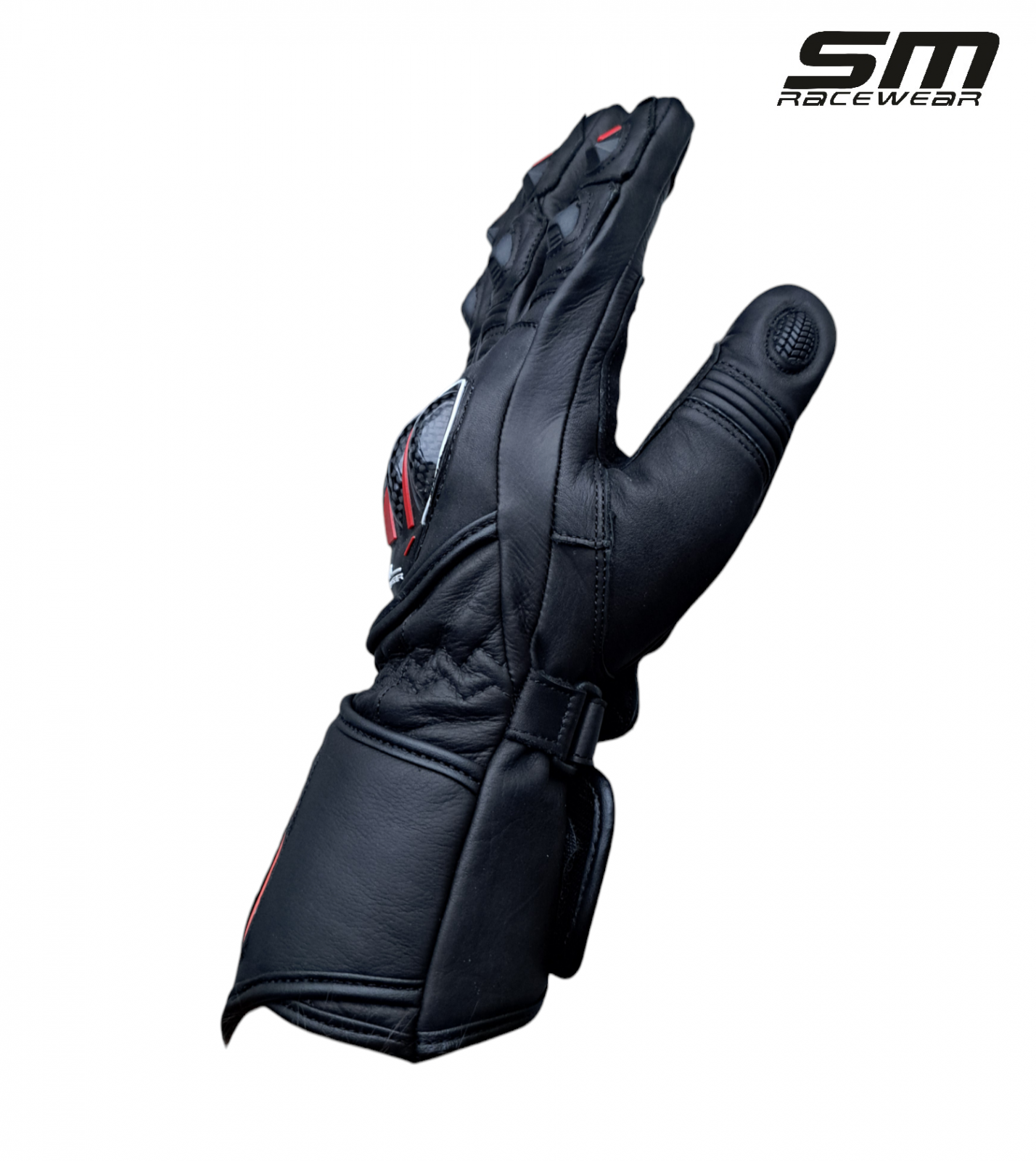 Manusi moto din piele naturala SM Racewear Blade Long - Barbati - Sport /Touring - Cu protectii si ventilatie eficienta - Negru / Rosu [4]
