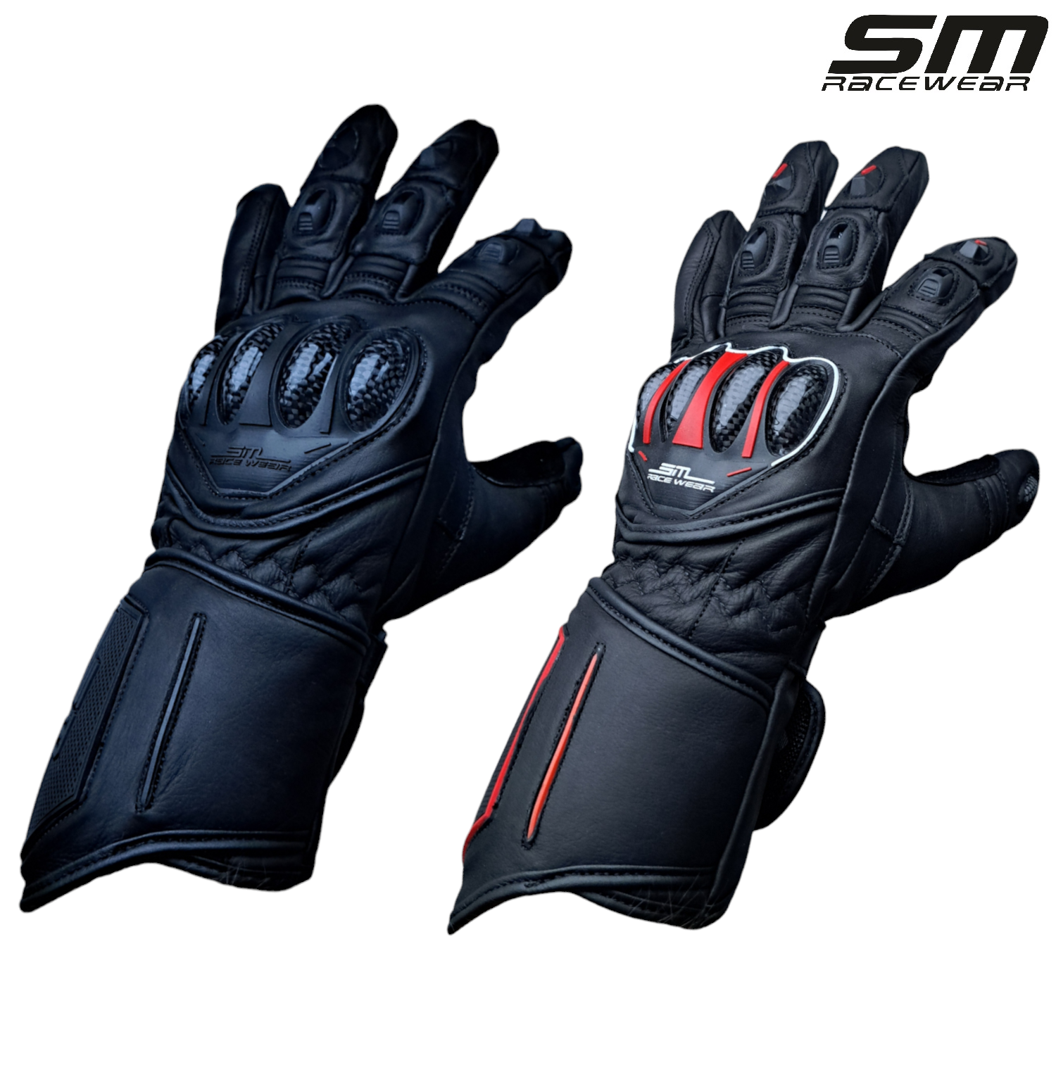 Manusi moto din piele naturala SM Racewear Blade Long - Barbati - Sport /Touring - Cu protectii si ventilatie eficienta - Negru / Rosu [3]