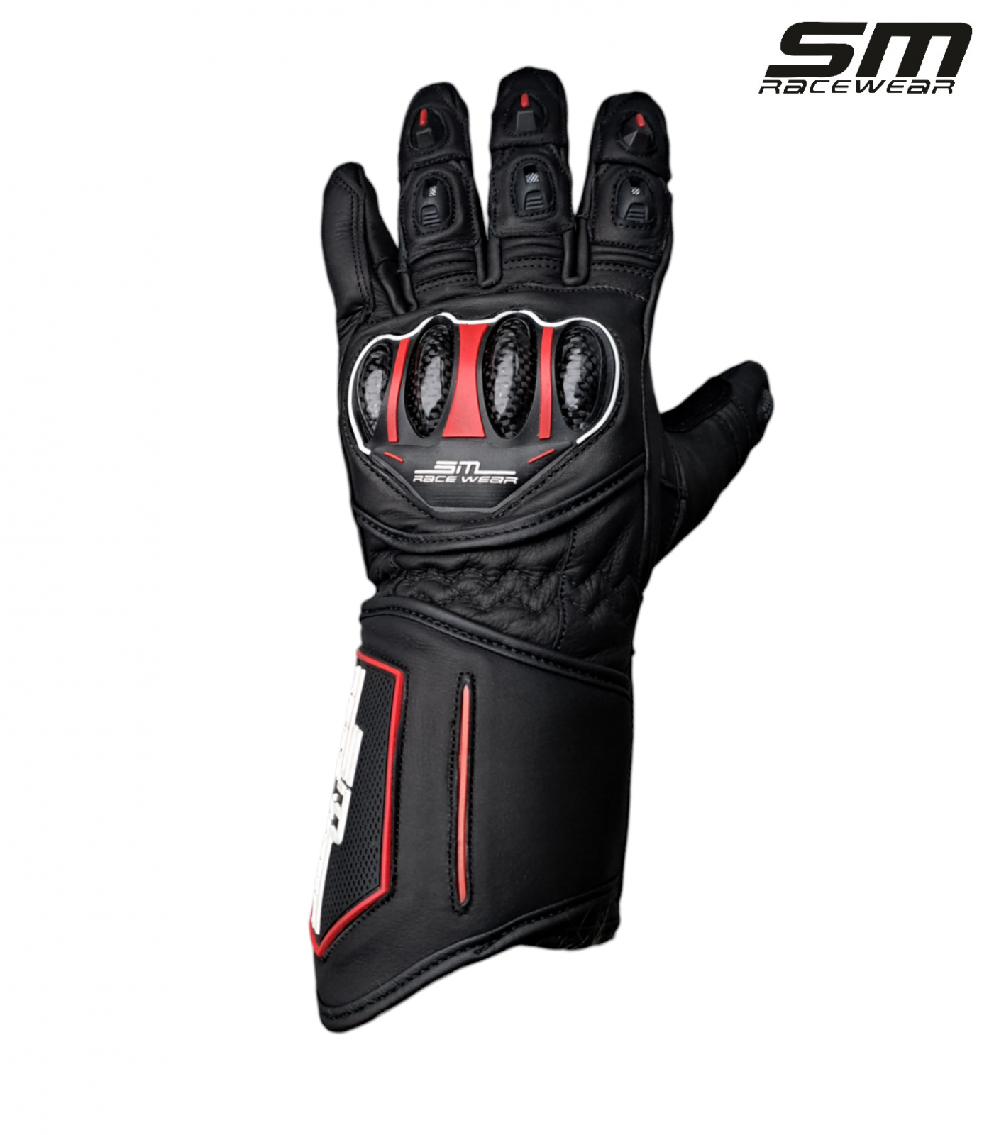 Manusi moto din piele naturala SM Racewear Blade Long - Barbati - Sport /Touring - Cu protectii si ventilatie eficienta - Negru / Rosu [2]