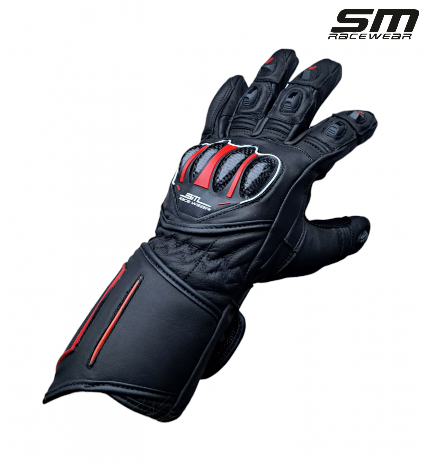 Manusi moto din piele naturala SM Racewear Blade Long - Barbati - Sport /Touring - Cu protectii si ventilatie eficienta - Negru / Rosu [1]