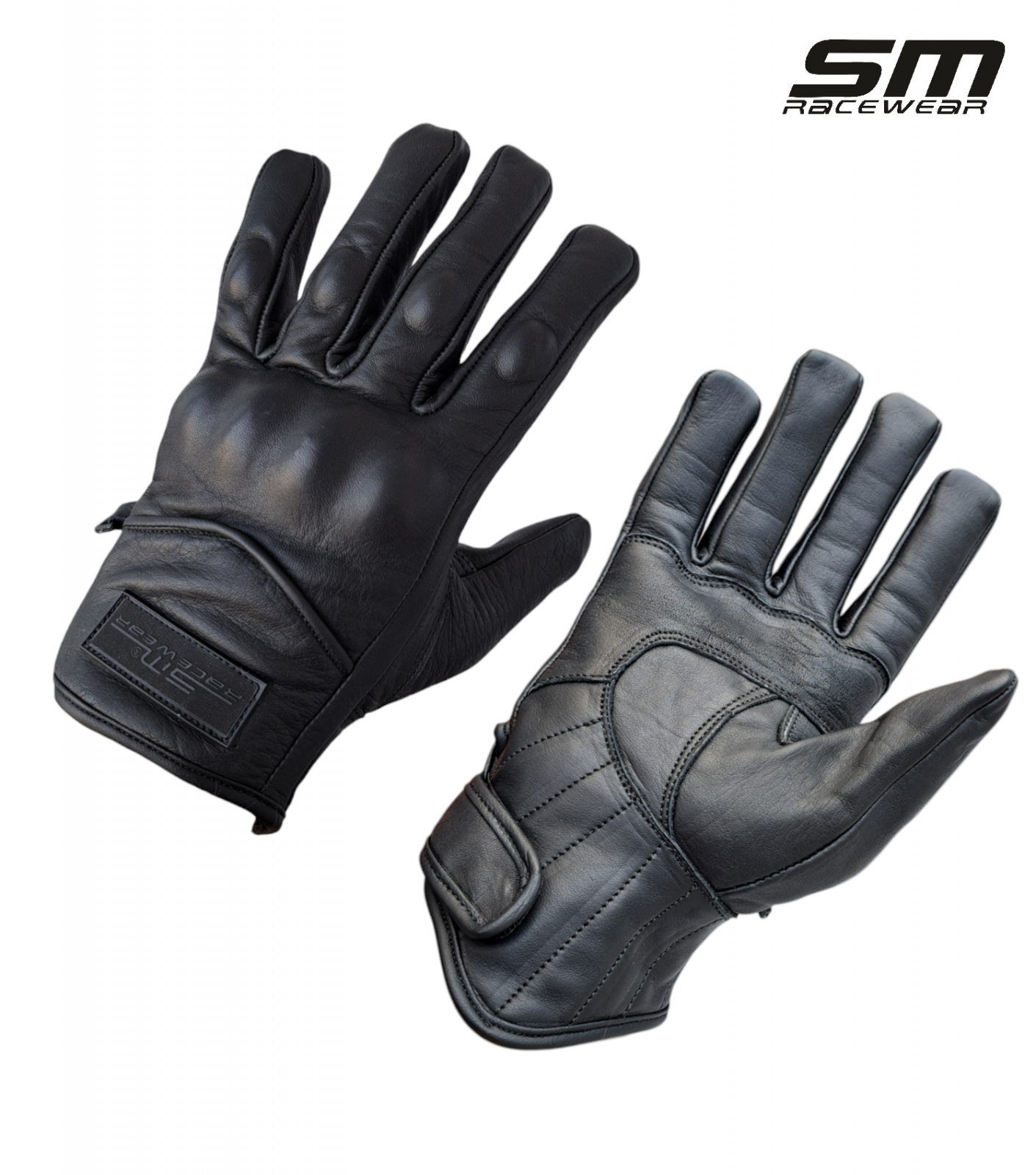 Manusi moto din piele naturala perforata SM Racewear Fallon - Barbati - Urban/Touring - Cu protectii si inchidere Velcro pe incheietura - Negru [1]
