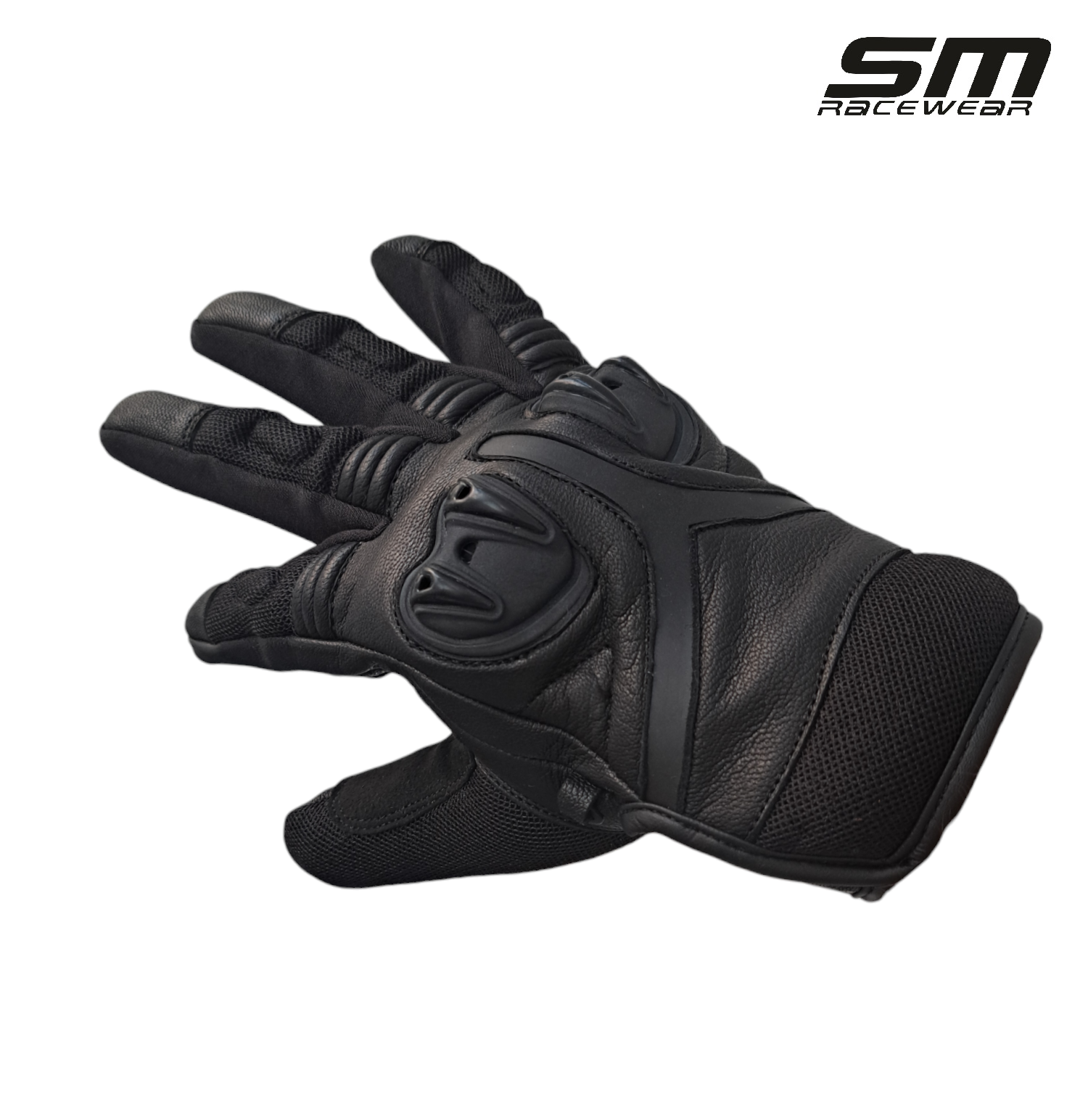 Manusi moto SM Racewear Kashiro - Piele naturala moale, Protectii tari monturi/degete, Palma dublata antialunecare, Sistem ventilare, Plasa textila rezistenta [4]