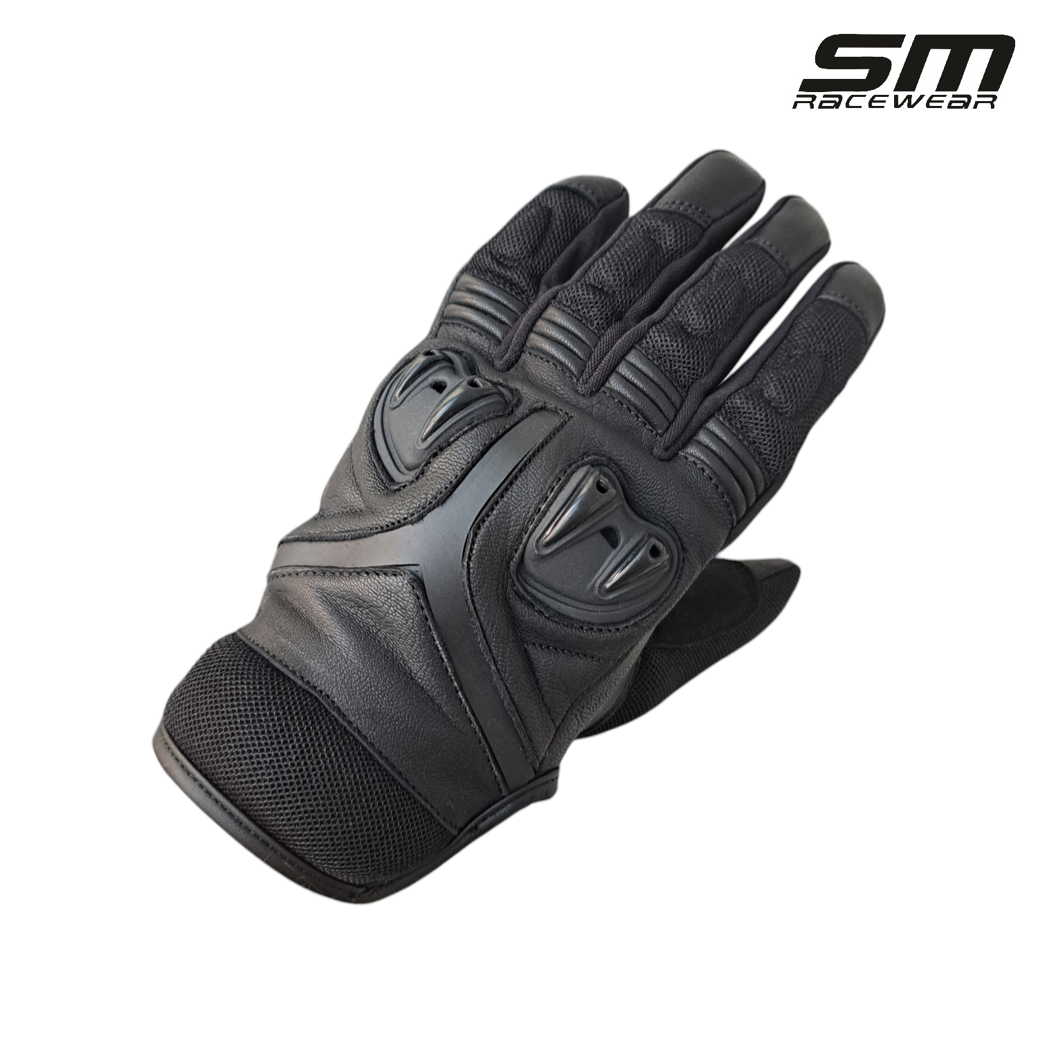 Manusi moto SM Racewear Kashiro - Piele naturala moale, Protectii tari monturi/degete, Palma dublata antialunecare, Sistem ventilare, Plasa textila rezistenta [5]