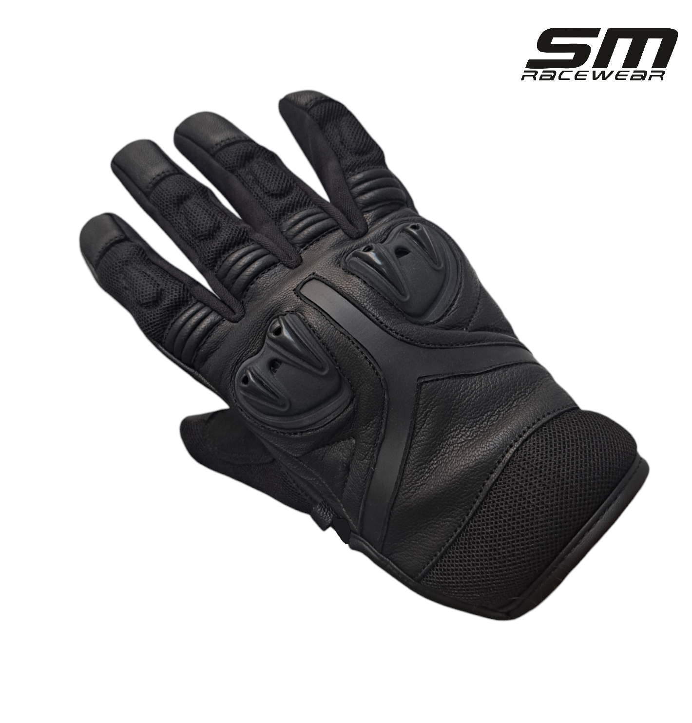 Manusi moto SM Racewear Kashiro - Piele naturala moale, Protectii tari monturi/degete, Palma dublata antialunecare, Sistem ventilare, Plasa textila rezistenta [2]