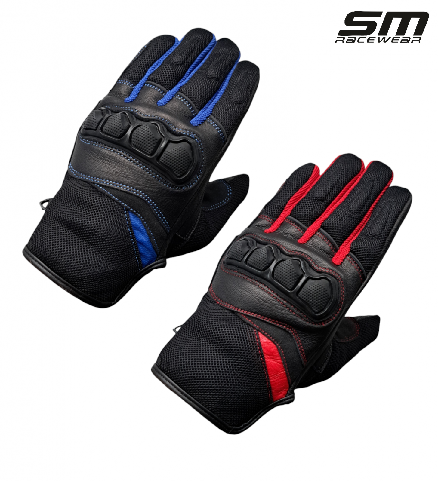 Manusi moto SM Racewear Ride - piele naturala, panouri textile ventilate si protectii monturi-degete [4]
