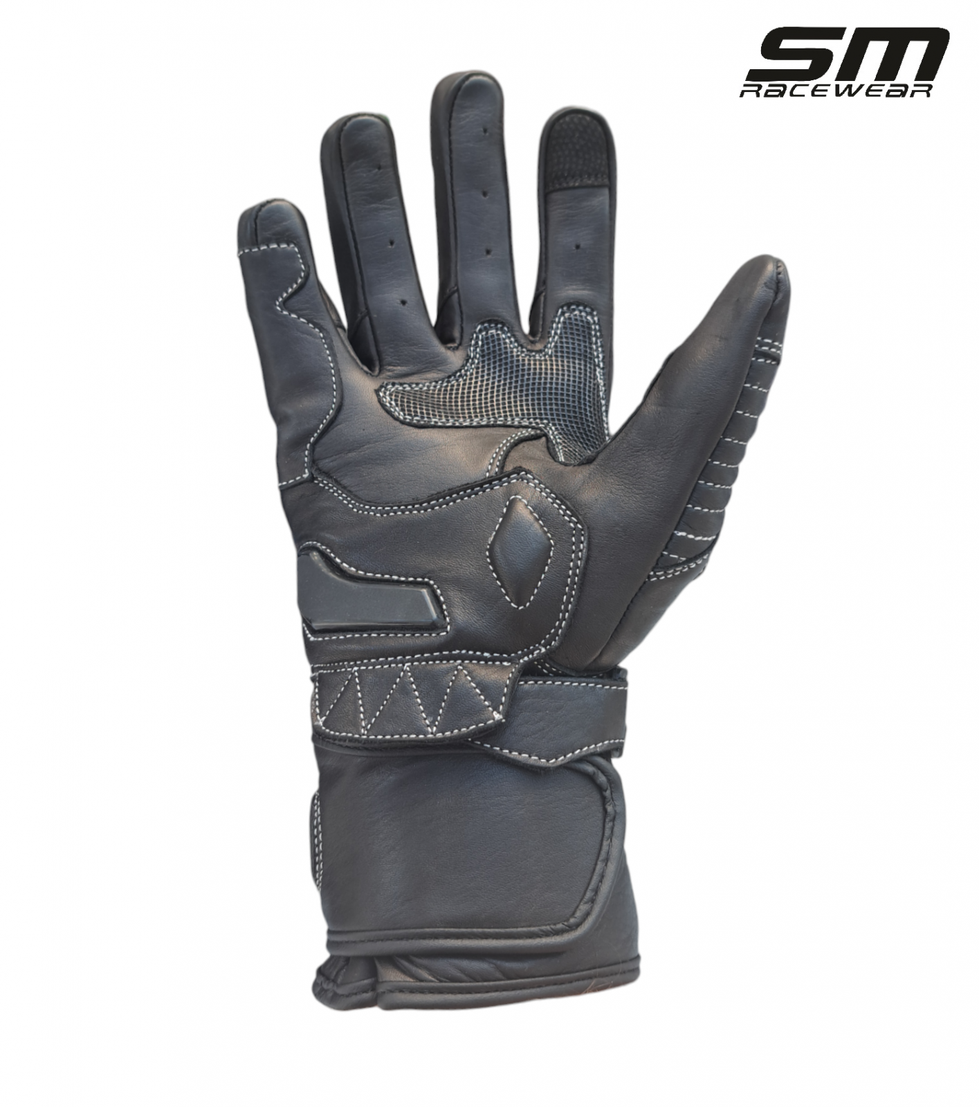 Manusi moto din piele naturala SM Racewear Road - Barbati - Sport/Touring - Cu protectii monturi, degete si antebrat - Aderenta excelenta - Negru [2]