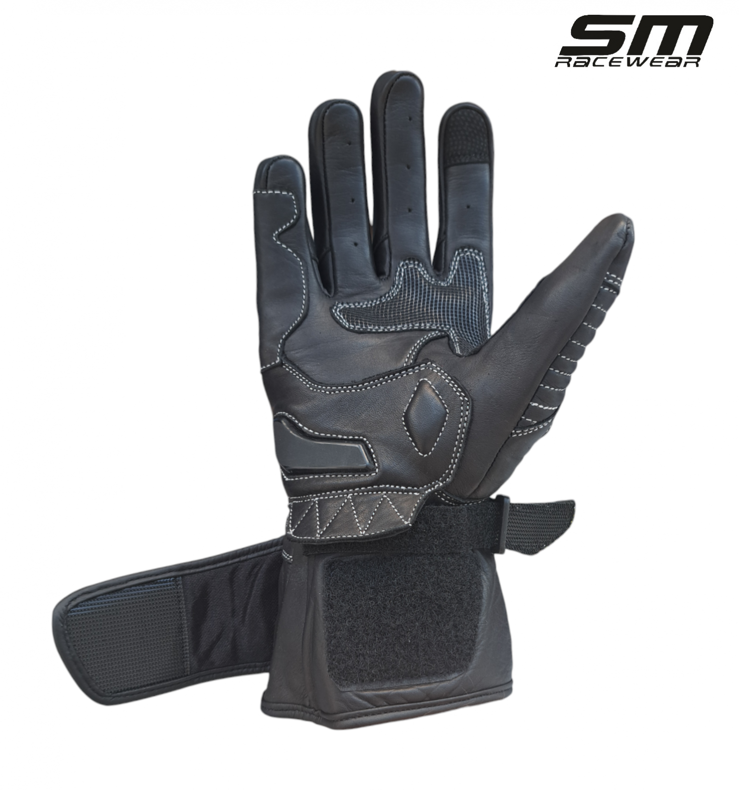 Manusi moto din piele naturala SM Racewear Road - Barbati - Sport/Touring - Cu protectii monturi, degete si antebrat - Aderenta excelenta - Negru [3]
