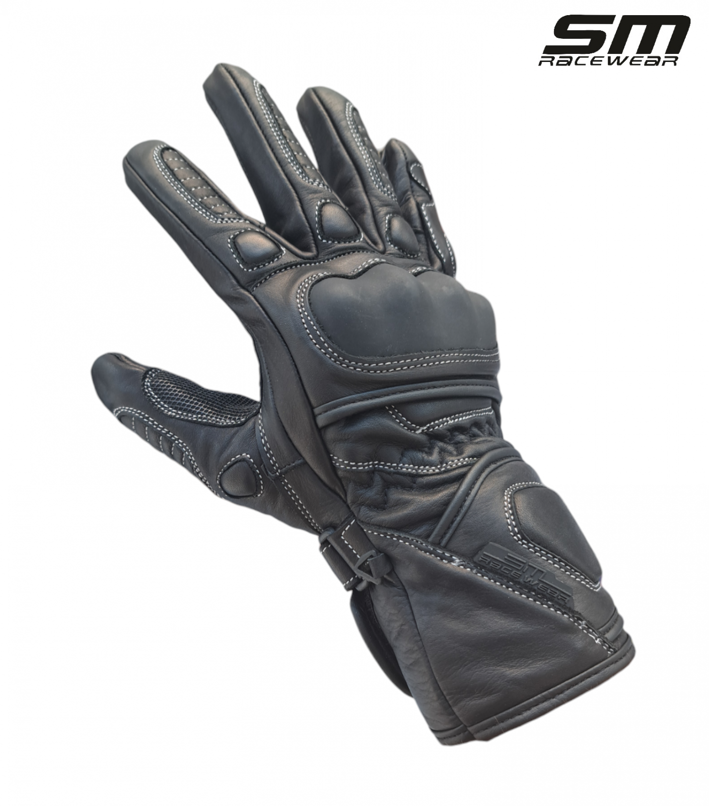 Manusi moto din piele naturala SM Racewear Road - Barbati - Sport/Touring - Cu protectii monturi, degete si antebrat - Aderenta excelenta - Negru [6]