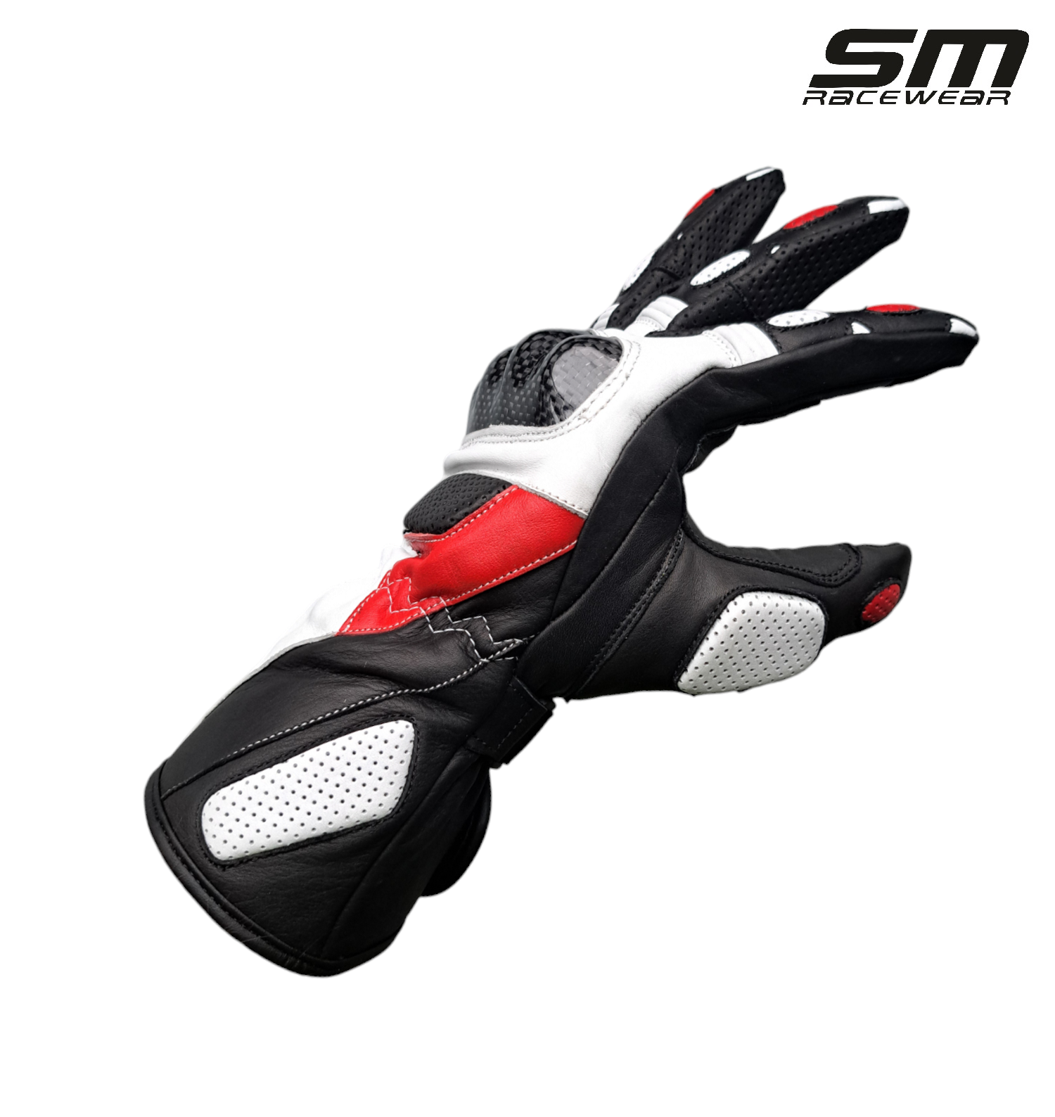 Manusi moto SM Racewear Striker Long - piele naturala dublata, protectii hard carbon si inchidere dubla incheietura-antebrat [1]