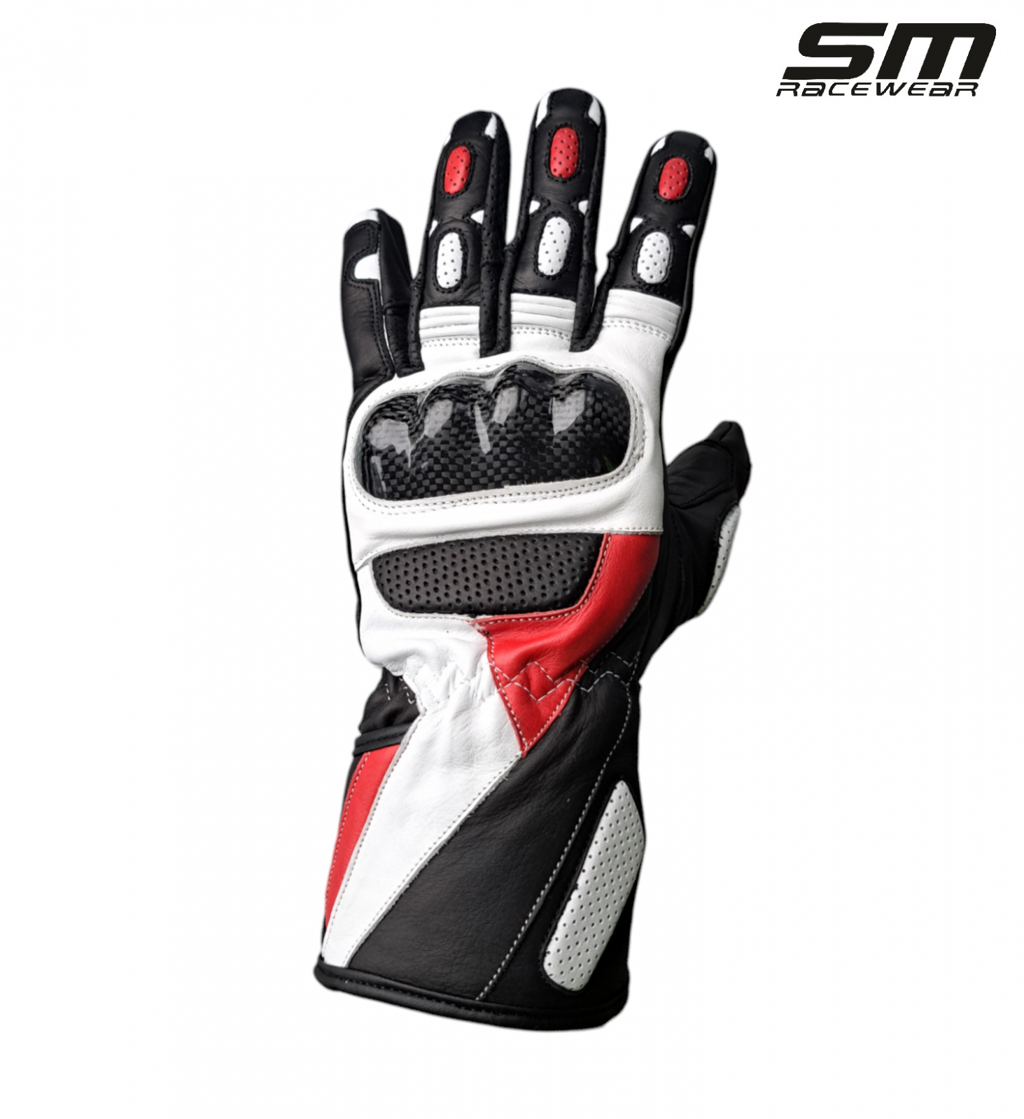 Manusi moto SM Racewear Striker Long - piele naturala dublata, protectii hard carbon si inchidere dubla incheietura-antebrat [2]