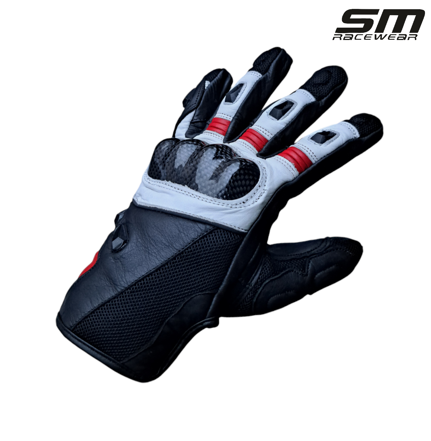 Manusi moto SM Racewear Striker Short - piele naturala dublata, protectii hard carbon si panouri textile ventilate [1]