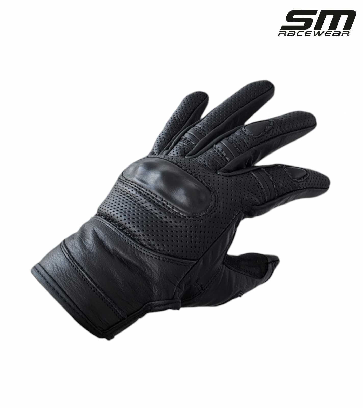 Manusi moto din piele naturala perforata SM Racewear Summer - Barbati - Urban - Protectii monturi/degete - Palma dublata - Negru [2]
