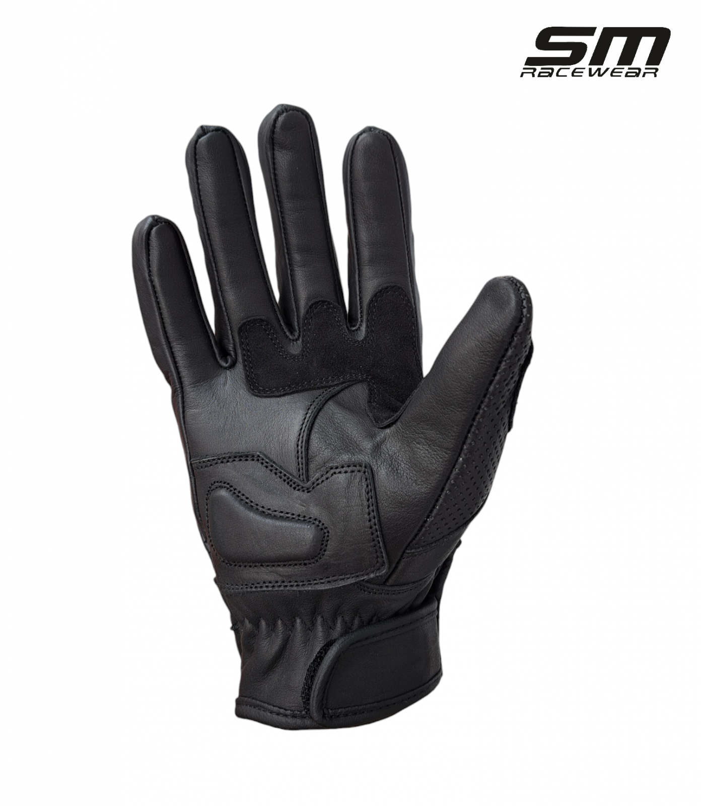 Manusi moto din piele naturala perforata SM Racewear Summer - Barbati - Urban - Protectii monturi/degete - Palma dublata - Negru [1]