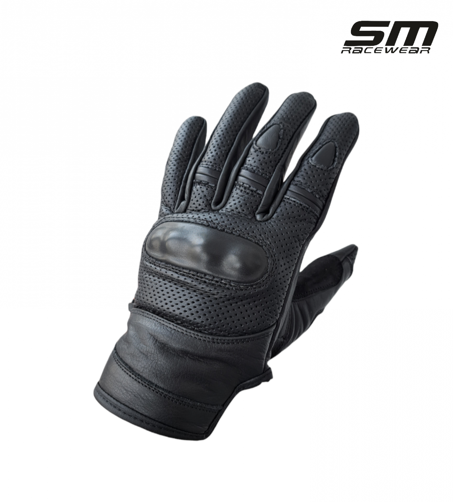 Manusi moto din piele naturala perforata SM Racewear Summer - Barbati - Urban - Protectii monturi/degete - Palma dublata - Negru [3]