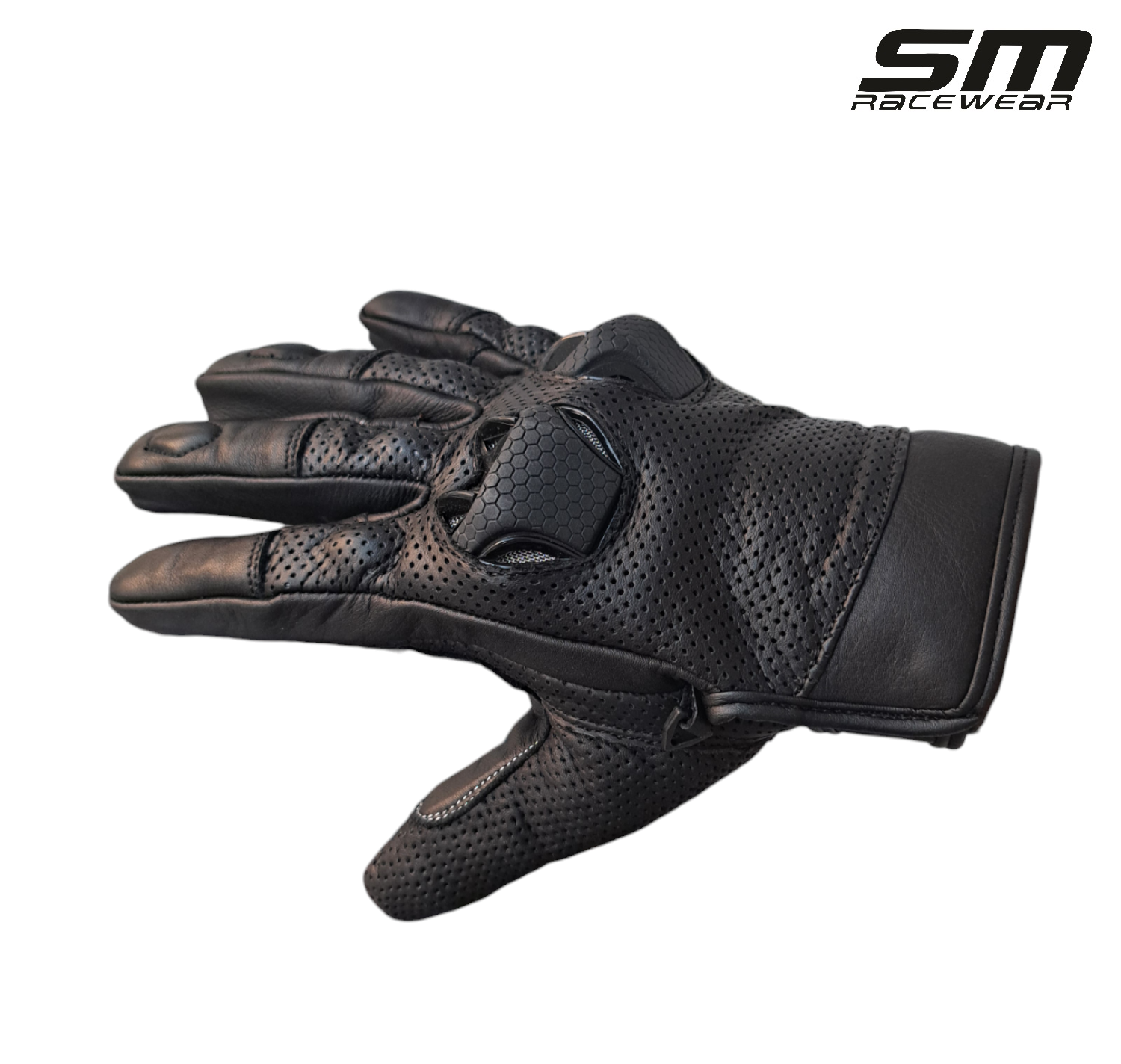 Manusi moto din piele naturala SM Racewear TitanPro - Barbati - Sport/Touring - Cu protectii monturi cu sistem de ventilare - Negru [1]