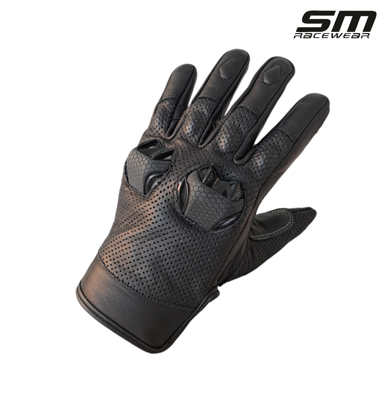 Manusi moto din piele naturala SM Racewear TitanPro - Barbati - Sport/Touring - Cu protectii monturi cu sistem de ventilare - Negru [2]