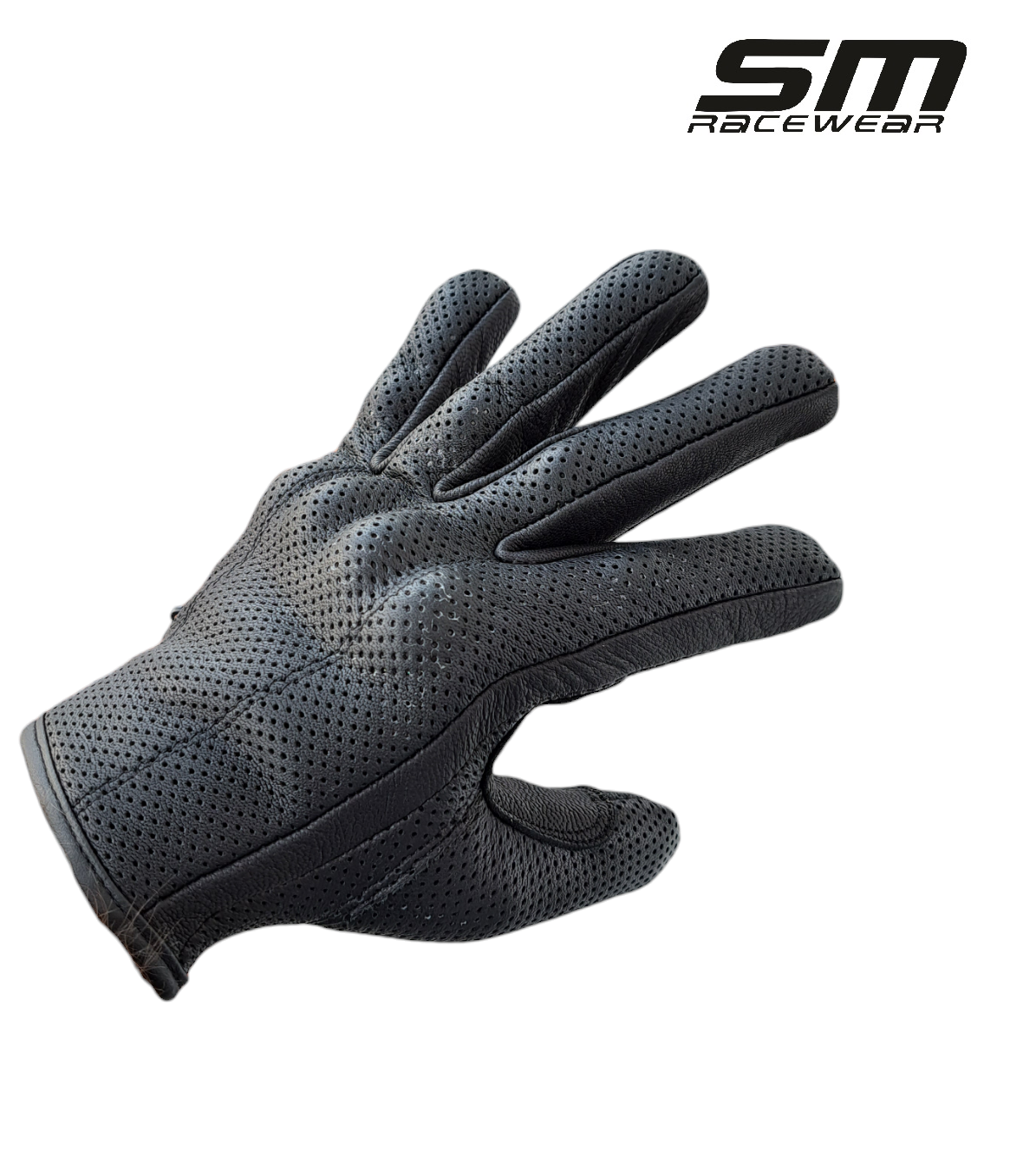 Manusi moto din piele naturala perforata SM Racewear Tornado Wind - Barbati - Vara - Ventilate, cu piele dublata in palma - Negru [1]