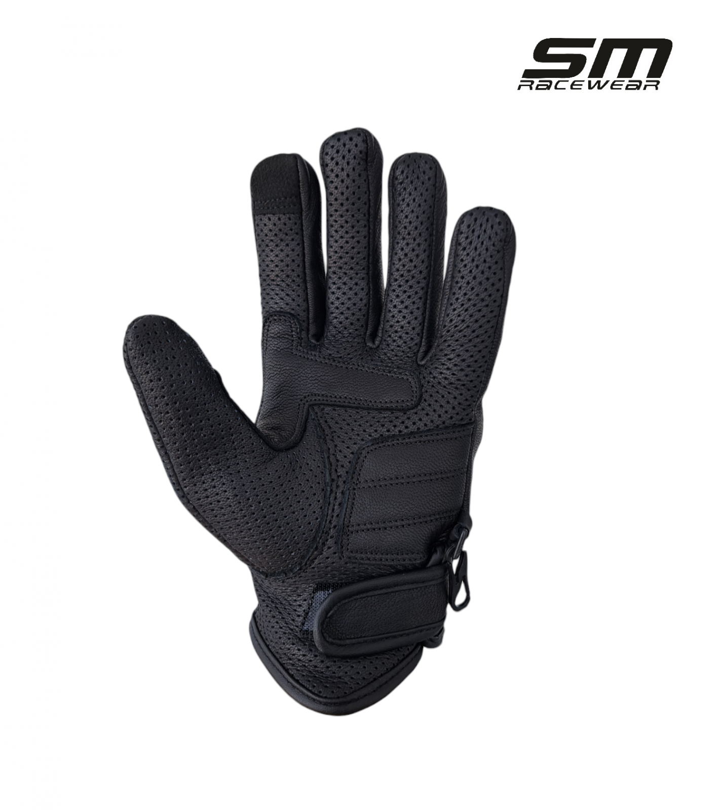 Manusi moto din piele naturala perforata SM Racewear Tornado Wind - Barbati - Vara - Ventilate, cu piele dublata in palma - Negru [3]