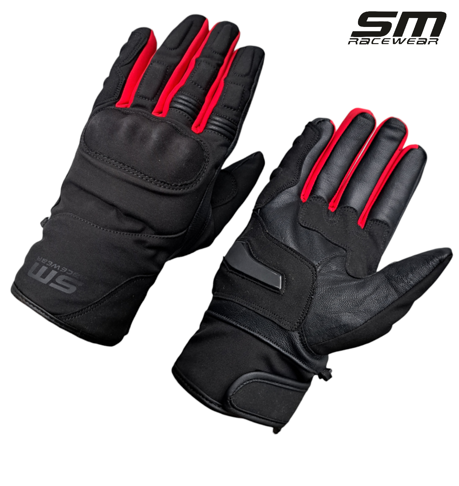 Manusi moto din piele si material textil SM Racewear Vulcano Waterproof - Impermeabile si calduroase - Potrivite si pentru ski sau vreme rece - Negru [9]