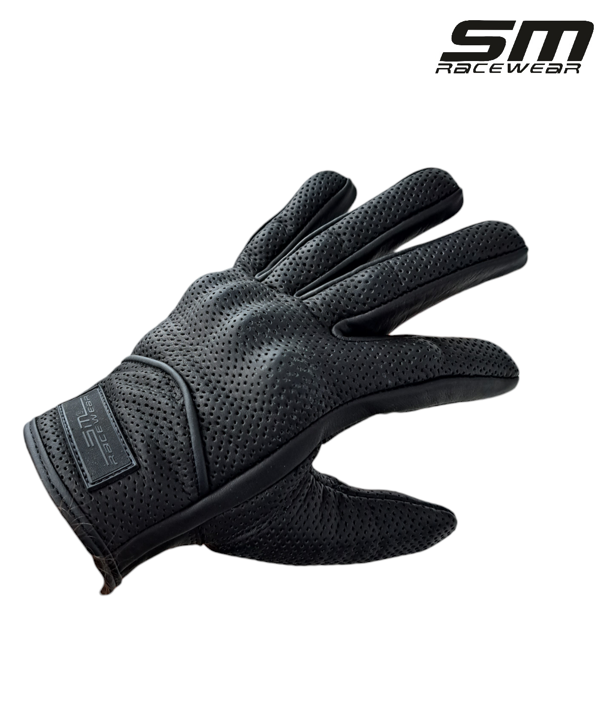 Manusi moto din piele naturala perforata SM Racewear Wind - Barbati - Urban - Protectii monturi/degete - Palma dublata - Negru [1]