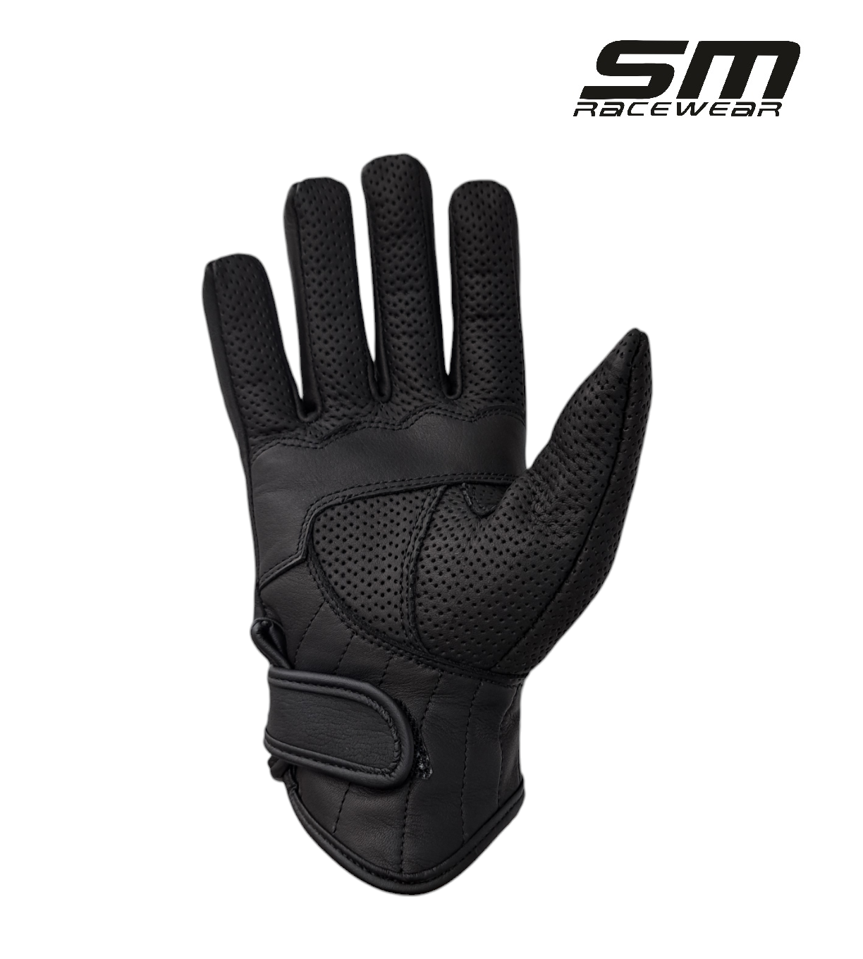Manusi moto din piele naturala perforata SM Racewear Wind - Barbati - Urban - Protectii monturi/degete - Palma dublata - Negru [2]