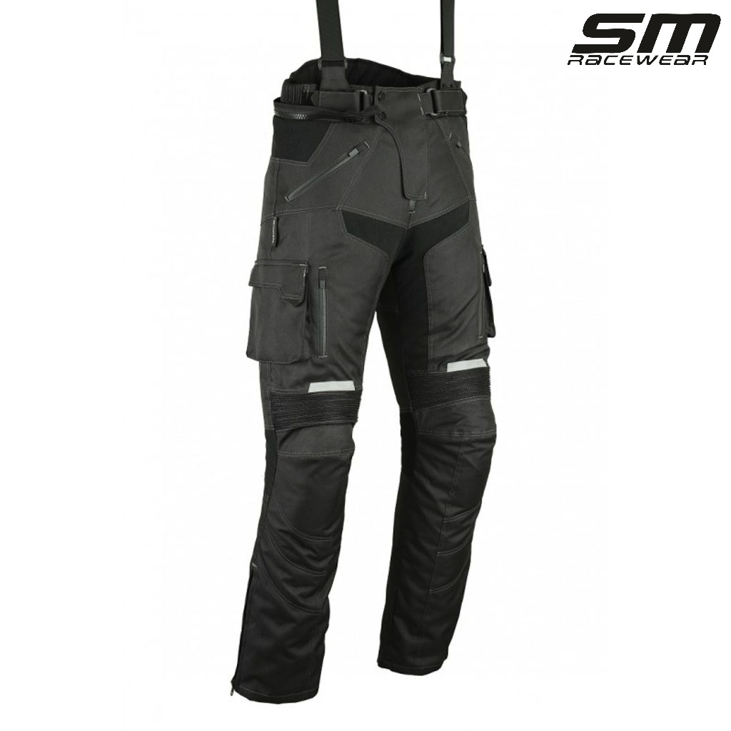 Pantaloni moto textili SM Racewear Stormer - Barbati - 4 Sezoane - Impermeabili si Windproof - Protectii CE - Negru [1]